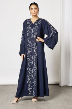Navy Ribbon Embellished Abaya