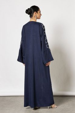 Bsi3552 3 Navy Ribbon Embellished Abaya