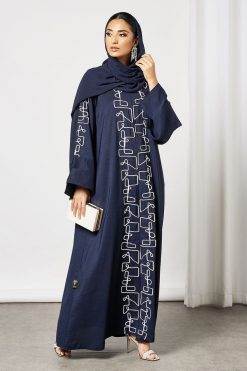 Bsi3552 4 Navy Ribbon Embellished Abaya