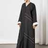 Black Pipened Embellished Abaya