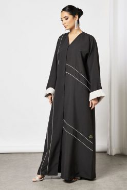 Black Pipened Embellished Abaya