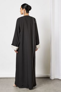 Bsi3559 4 Black Pipened Embellished Abaya