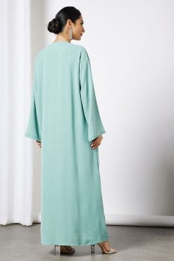 bsi3562 4 Teal Sequin Embellished Abaya With Inner
