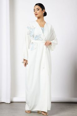 White Florla Patched Bisht Abaya