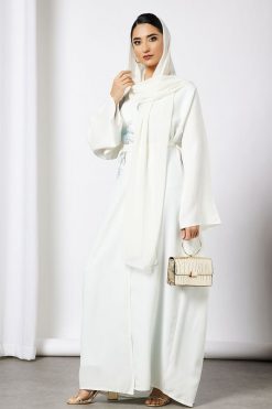 White Florla Patched Bisht Abaya 6 bsi3563 3 White Florla Patched Bisht Abaya
