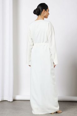 White Florla Patched Bisht Abaya 7 bsi3563 4 White Florla Patched Bisht Abaya
