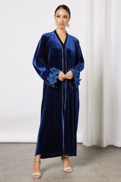 Blue Velvet Patched Abaya