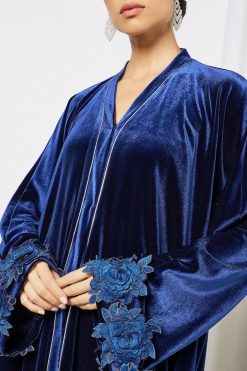 bsi3565 3 Blue Velvet Patched Abaya