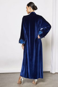 bsi3565 4 Blue Velvet Patched Abaya