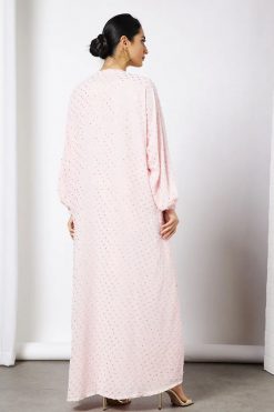عباية بطبعة منقوشة باللون الوردي مع الجزء الداخلي 7 Bsi3567 4 Pink Embossed Print Abaya With Inner