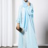 Blue Embossed Print Bisht Abaya With Inner