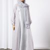 bsi3569 1 Grey Embossed Print Bisht Abaya With Inner