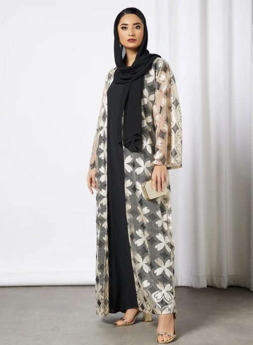 Golden Mesh Abaya With Inner