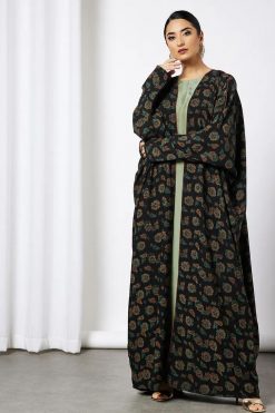 Bsi3574 3 Black Self Print Abaya With Inner