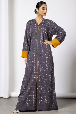bsi3582 2 Grey Embroidered Abaya