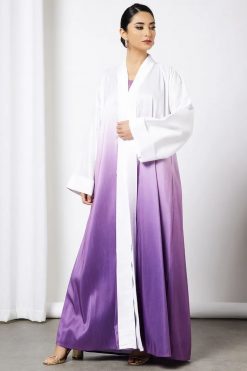 Bsi3587 2 White & purple Abaya with Dress