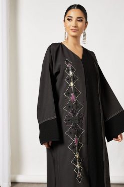 Bsi3590 2 Black Beads Embellished Abaya
