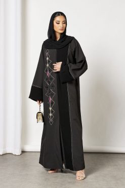 Bsi3590 4 Black Beads Embellished Abaya