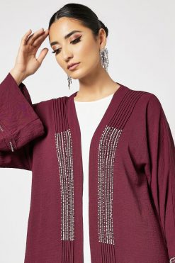 Bsi3594 3 Maroon Bisht Abaya With Dress