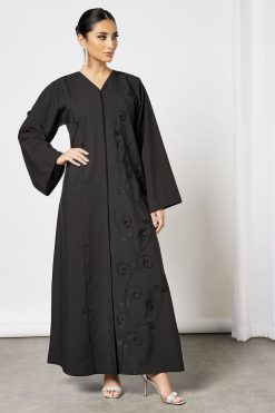 Black Embroidered Crepe Abaya