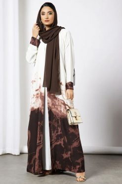 White & Brown Bisht Abaya with Dress