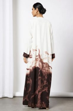 Bsi3602 4 White & Brown Bisht Abaya with Dress