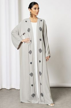 Grey Bisht Abaya With Dress