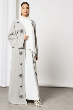 Bsi3605 3 Grey Bisht Abaya With Dress