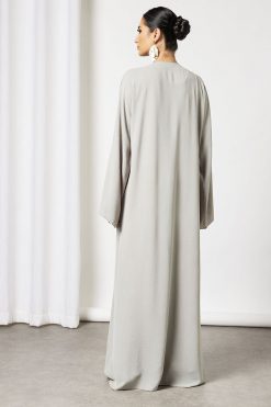 Bsi3605 4 Grey Bisht Abaya With Dress