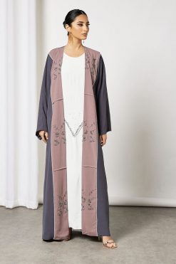 Bsi3608 3 Beige Bisht Abaya With Dress