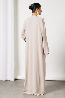 Bsi3609 3 Pink Bisht Abaya With Inner Dress