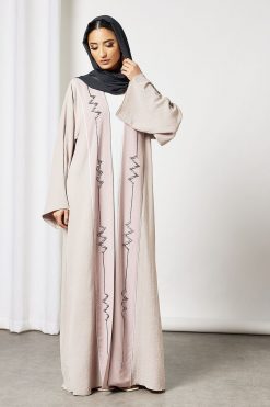 Bsi3609 4 Pink Bisht Abaya With Inner Dress