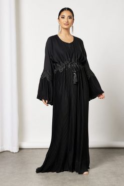 Bsi3612 3 Black Drawstring Lace Abaya