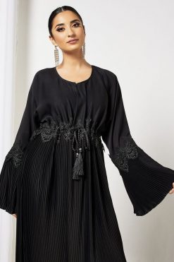 Bsi3612 4 Black Drawstring Lace Abaya