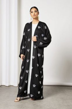 Black Embroidered Bisht With Dress