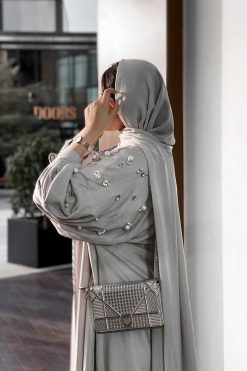 YN 000003 3 Grey Pearl Abaya