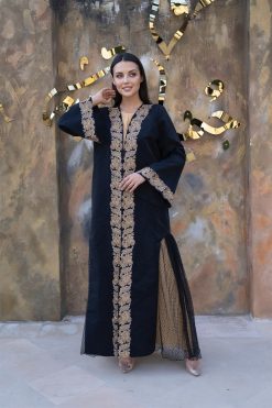 BAHI 000014 3 Black & Gold Abaya Set