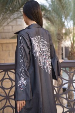 BAHI 000017 3 Grey feather Abaya