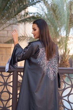 BAHI 000017 4 Grey feather Abaya