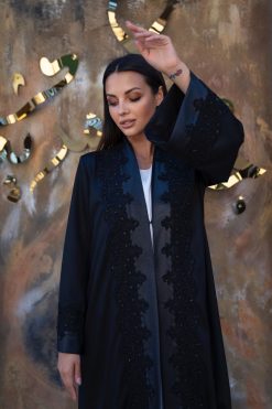 Black leather Embroidery abaya 11 BAHI 000020 4 Black leather Embroidery abaya