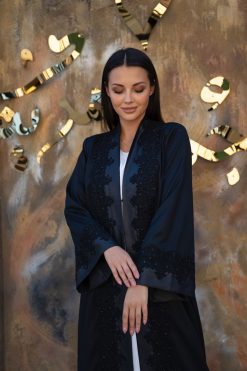 Black leather Embroidery abaya 12 BAHI 000020 5 Black leather Embroidery abaya