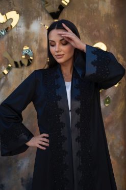 Black leather Embroidery abaya 13 BAHI 000020 6 Black leather Embroidery abaya