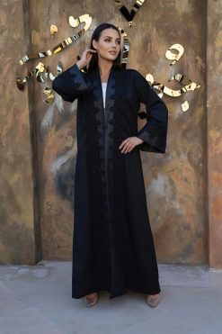 Black leather Embroidery abaya 14 BAHI 000020 7 Black leather Embroidery abaya