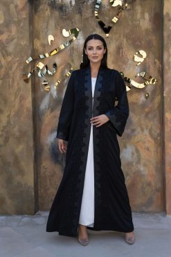 Black leather Embroidery abaya 15 BAHI 000020 8 Black leather Embroidery abaya