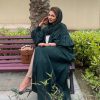 MOIS 22100 1 Green Linen Abaya
