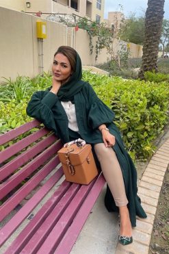 MOIS 22100 3 Green Linen Abaya