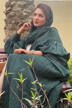 MOIS 22100 4 Green Linen Abaya