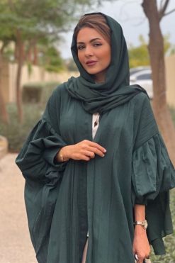 MOIS 22100 5 Green Linen Abaya
