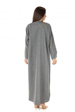 MOI012221 3 Grey Abaya with Thread work