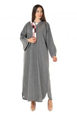 MOI012221 4 Grey Abaya with Thread work